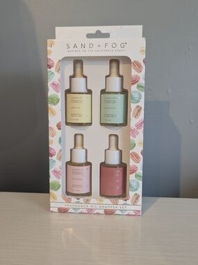 Sand + fog fragrance oil dropper set vanilla, pistachio, strawberry, raspberry
